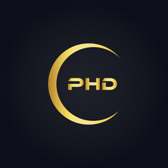 PHD logo. P H D design. White PHD letter. PHD, P H D letter logo design. P H D letter logo design in GOLD, GOLDEN LOGO, THREE, style. letter logo set in one artboard. P H D letter logo vector design.