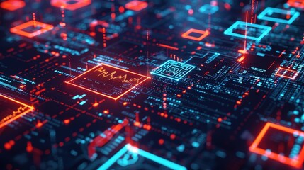 Obraz premium Illuminated Abstract Finance Concept: Glowing 3D Icons of Financial Transactions