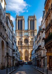 Fototapeta premium Narrow Street Leading to Notre Dame Cathedral in Paris