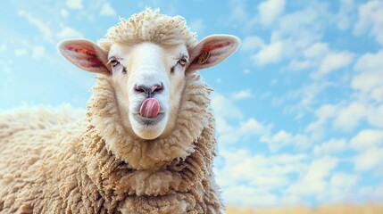 Obraz premium Funny sheep. Sheep showing tongue.