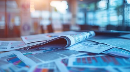 Financial News Abstraction: Blurred Newspapers and Magazines on Desk