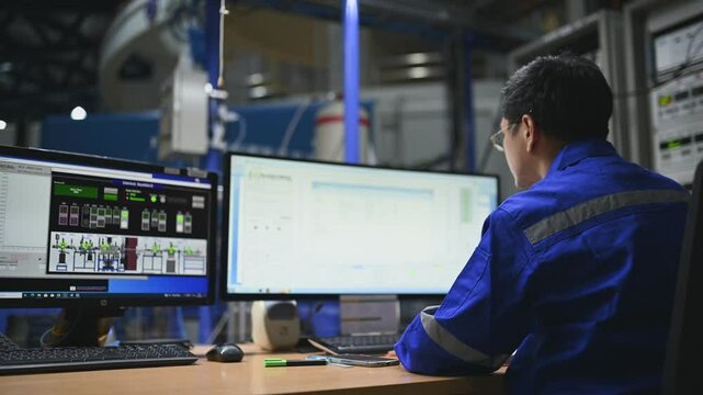 Engineer working at control room,Manager control system,Technician man monitoring program from a lot of monitor