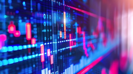 Fototapeta premium Financial Trading Analysis on Computer Screen with Candlestick Chart and Volume Indicators