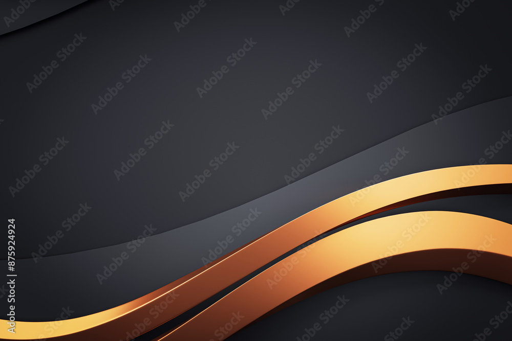 Poster Elegant abstract black background with luxurious metallic orange wave lines, concept of dynamic movement and sophistication. 3D Rendering