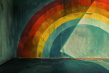 Vibrant Retro Rainbow Background: Colorful Multi-Color Design with Striped Patterns and Vintage Aesthetic