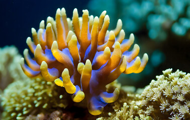 This is a macro of a branching torch coral, Euphyllia glabrescens. Generative AI.