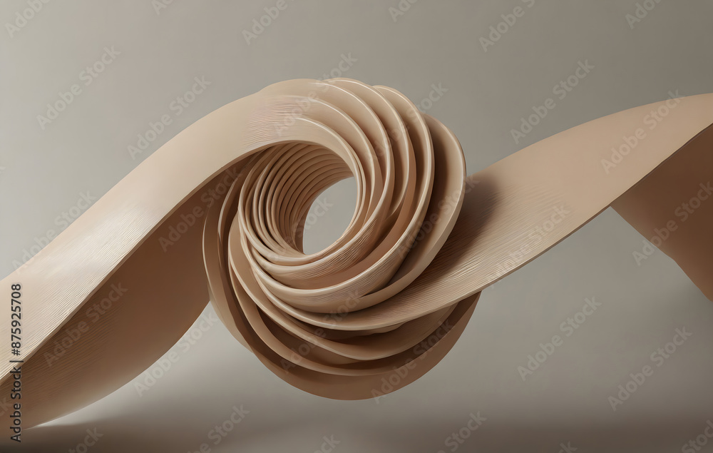 Poster three dimensional render of light brown twisted shape. generative ai.