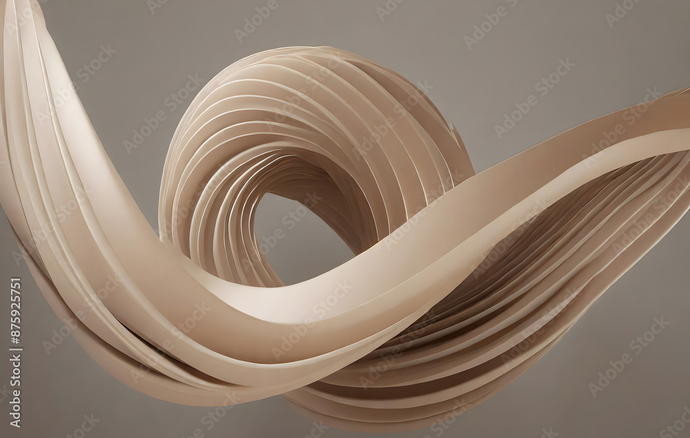 Poster three dimensional render of light brown twisted shape. generative ai.