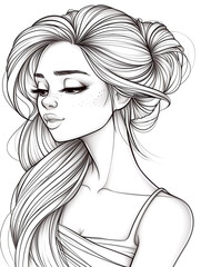 Fototapeta premium A woman with long blonde hair is sitting with her mouth open. She has a sad expression on her face