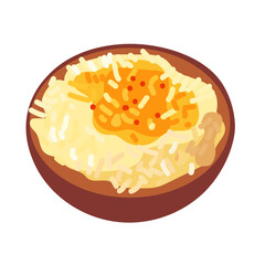 Yellow rice dishes with sauce in a bowl, vector illustration design elements, isolated on white background