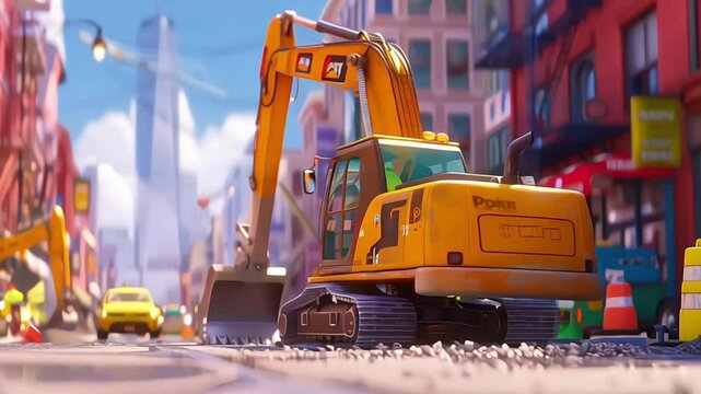 Toy Construction zone with yellow bulldozer