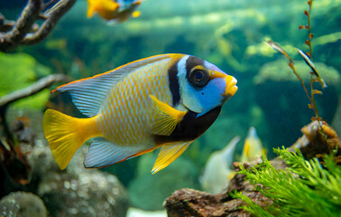 Tropical Fish in Aquarium Underwater Colorful Exotic in Mysore Oscar sea life macro. Generative AI.