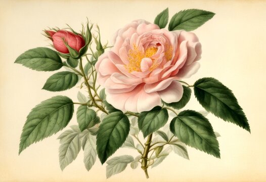 illustration hybrid flower r nature old published botanical redoute colours didot imp noisettiana reddening roses olated vintage p rose created les paris retro rosa 24 firmin 1817