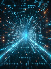 Obraz premium Blue and orange glowing digital tunnel