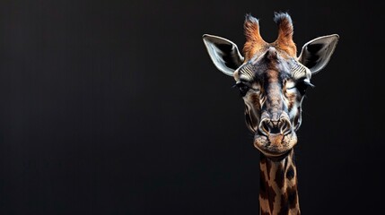 Obraz premium Detailed close-up of a giraffe's head and curious expression.