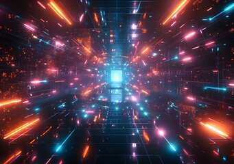 Obraz premium Neon Cyber Tunnel Background