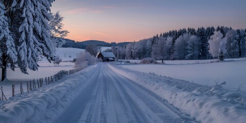 Snowy Road to the Farmhouse