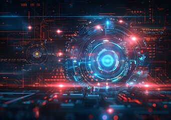 Obraz premium Futuristic Technology Background with Circuit Board and Digital Interface