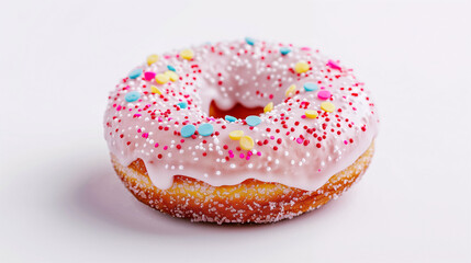 Delicious Donut with Sprinkles. Frosted Donut Topped with Colorful Sugar Sprinkles
