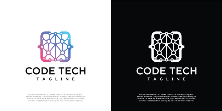 Abstract coding technology logo design template.	