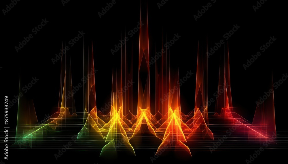 Poster abstract colorful light spectra on a dark background, showcasing vibrant, sharp peaks in a gradient 