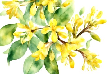 Obraz premium watercolor spring flowers lonicera green flower beauty nature background illustration set dding yellow white cards botanical floral