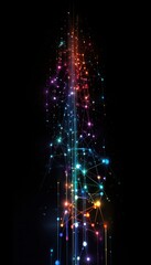 Abstract digital art with colorful lights and interconnected lines on a dark background, representing technology and data networks.