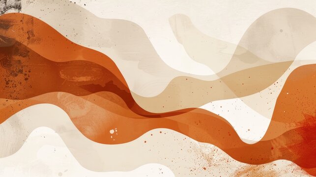 Abstract horizontal banner with vintage fluid shapes in neutral terracotta colors for social media marketing and branding