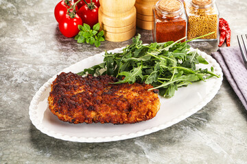 Tasty roasted breaded meat schnitzel