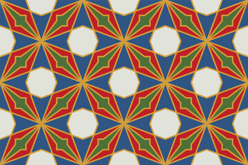 Vector seamless geometric ornamental pattern. Tile mosaic vibrant texture Decorative bright colorful background. Vector repeatable symmetry print