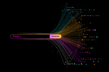 Illustration of abstract stream information with line and dot. Big data, technology, AI, data transfer, data flow, large language model, generative ai
