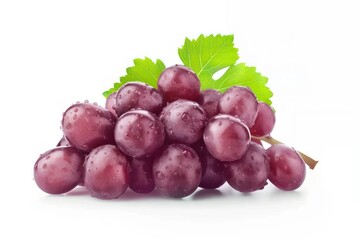 Fototapeta premium Fresh Wet Red Grapes with Leaves