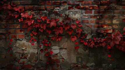Fototapeta premium A brick wall covered in red ivy