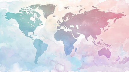 Obraz premium Soft Pastel World Map in High-Resolution with Clean Background for Text Overlay
