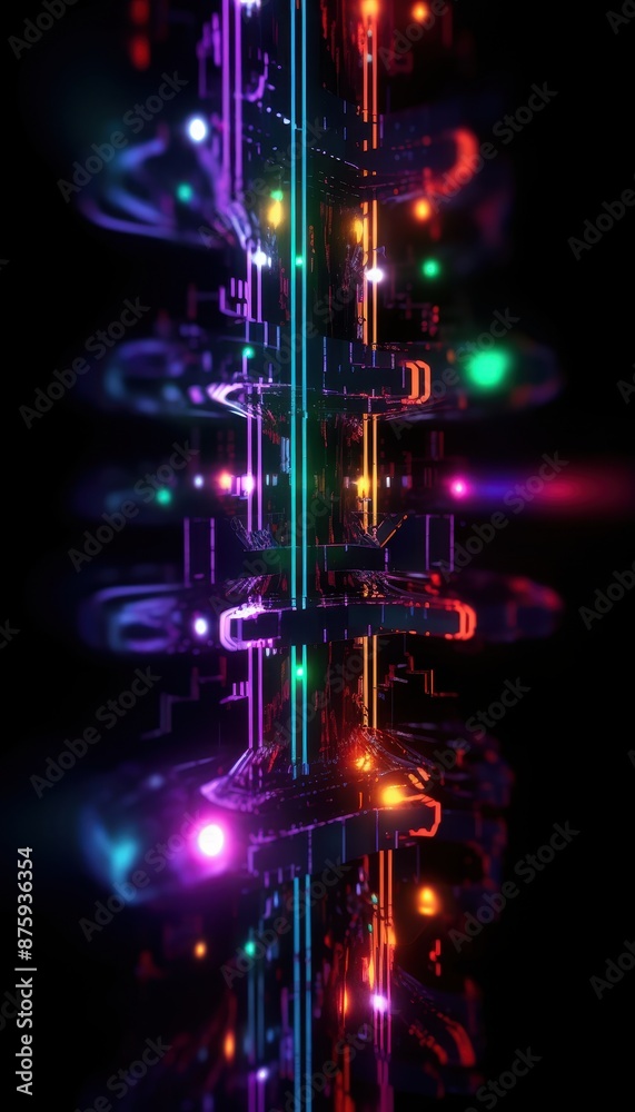 Poster colorful abstract neon lights on a dark background. futuristic and vibrant digital art with glowing 