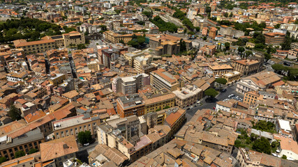 Obraz premium Aerial view of the Basilica of St. Francis. It is a parish church and minor basilica in Viterbo, Lazio, central Italy. The church is located within the city walls in the historic center of the city.