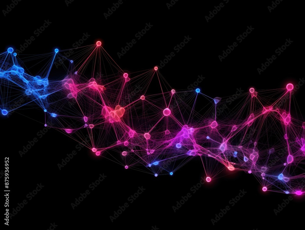 Aufkleber abstract network of glowing pink and blue interconnected dots and lines on a dark background, repres