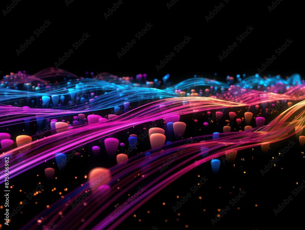 Leinwandbilder abstract neon light waves with glowing particles on a black background, creating a futuristic and vi