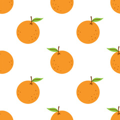 Vector seamless pattern with orange fruits. Summer tropical fruits on a white background. Wrapping or wallpaper design. Cute exotic summer food background. Baby, kids, childish print with mango.