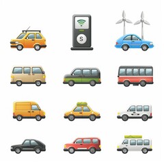 Transportation Icons Set: Cars, Vans, and Buses
