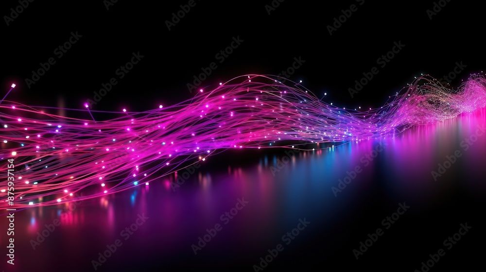 Aufkleber Abstract digital wave with glowing colorful lines on black background, perfect for technology and futuristic designs.