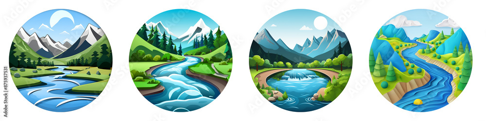 Wall mural watershed management clipart collection, symbol, logos, icons isolated on transparent background