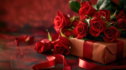 Romantic Red Roses and Gift Box