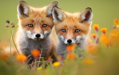 Fototapeta premium Pair of Cute Foxes in Nature