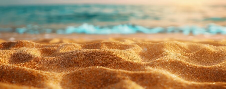 Golden Sand Beach with Warm Sunlight and Turquoise Water, Tropical Summer Vacation Vibes, Exotic Seascape Wallpaper