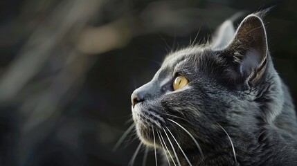 Gray British Shorthair with a round face and short ears.