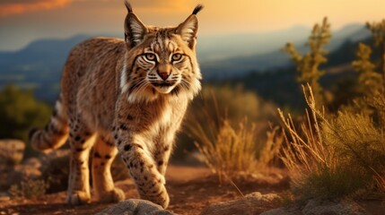 Iberian lynx, Lynx pardinus, wild cat endemic to Iberian Peninsula in southwestern Spain in Europe. 