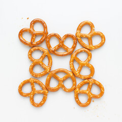 salted pretzels on a white background, pattern