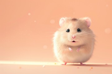 Fototapeta premium Cute Hamster with Fluffy Fur on Soft Peach Background, Perfect for Animal-Themed Designs