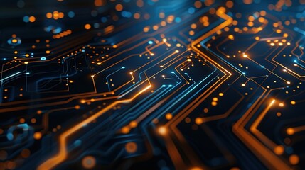 Obraz premium Futuristic Circuit Board Design on Dark Background Signifying Innovation and Connection